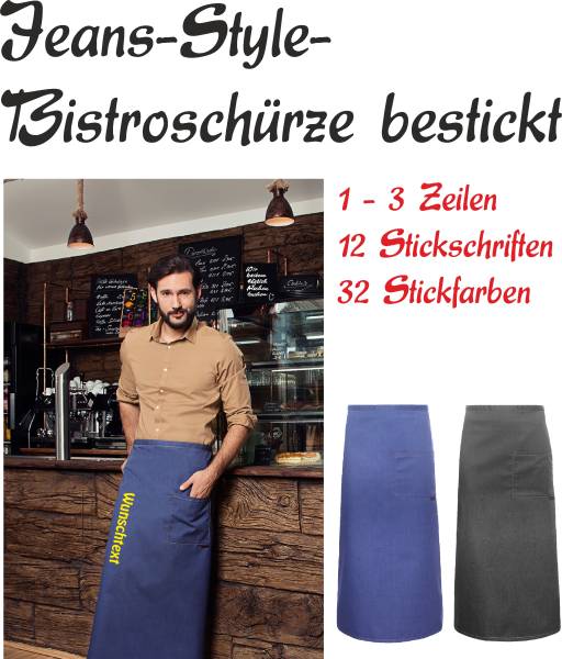Jeans-Style Bistroschürze inkl. Bestickung, 105x90cm Kellnerschürze, BSS9 Karlowsky
